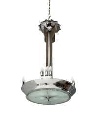 Art Deco Chandelier, Chrome & Glass, Dutch Design, 1930s